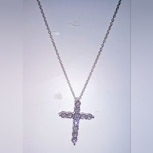 Sterling Silver 1.1ct VVSI Moissanite D Color Cross Pendant w/ Sterling Chain